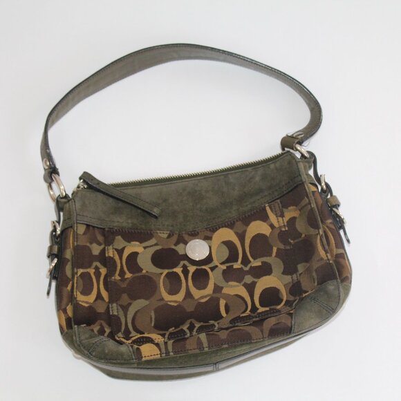 Y2K Vintage Coach Olive Green Suede Handbag Authentic - Picture 1 of 4